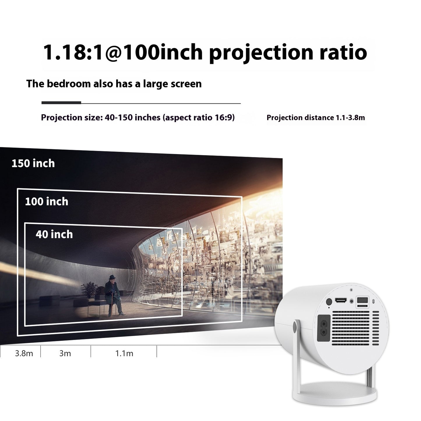 Portable Projector - Small Straight Projector For Home Use, 180 Degrees Projection Angle, Automatic Focus, Home Video Projector